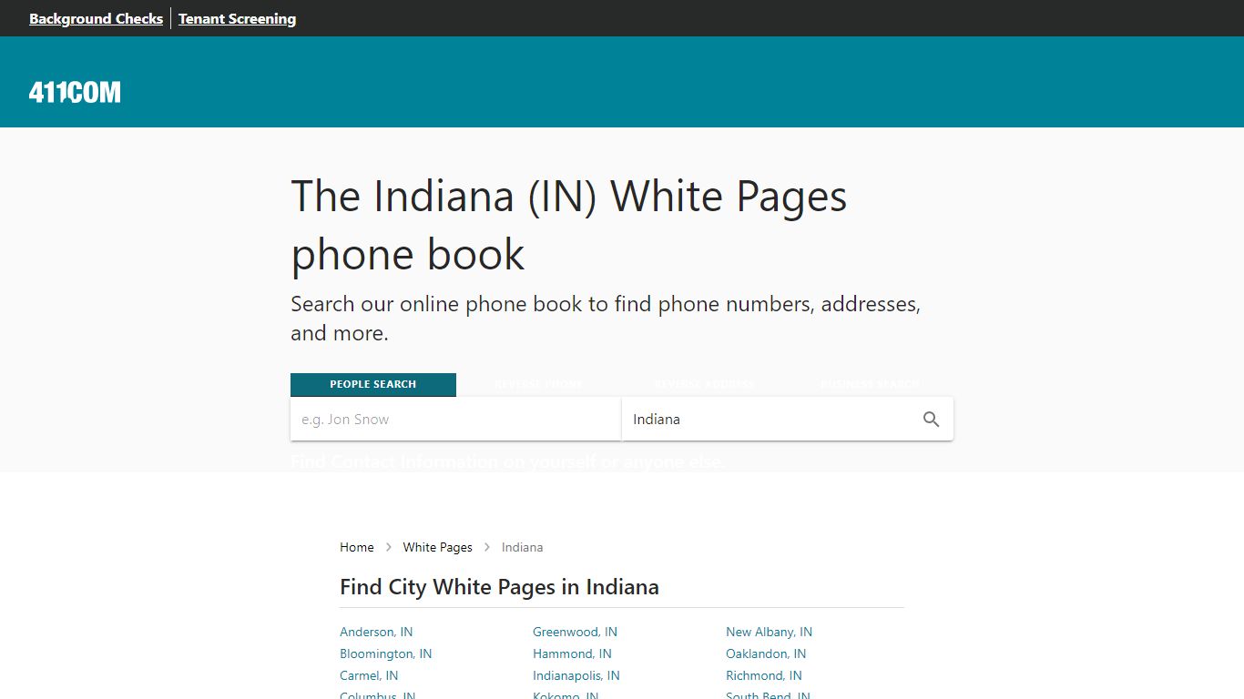 Indiana White Pages - Phone Book & Directory | 411